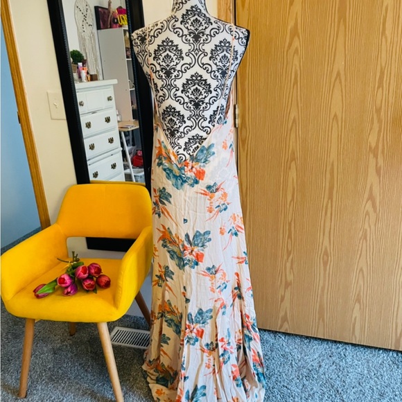 Free People Star Chasing Open Back Sleeveless Maxi Slip Dress Hibiscus Combo M - Picture 8 of 9